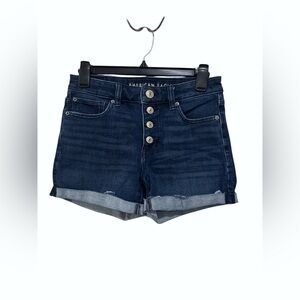 American Eagle Outfitters Dark Indigo Button-Front Cuffed The Dream Shorts Midi